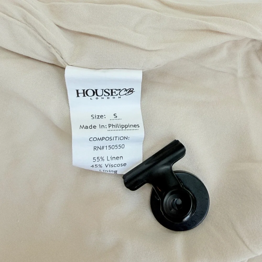 House CB Tayo Mini Skirt Women Small Beige Excellent Linen Ruched Button Front
